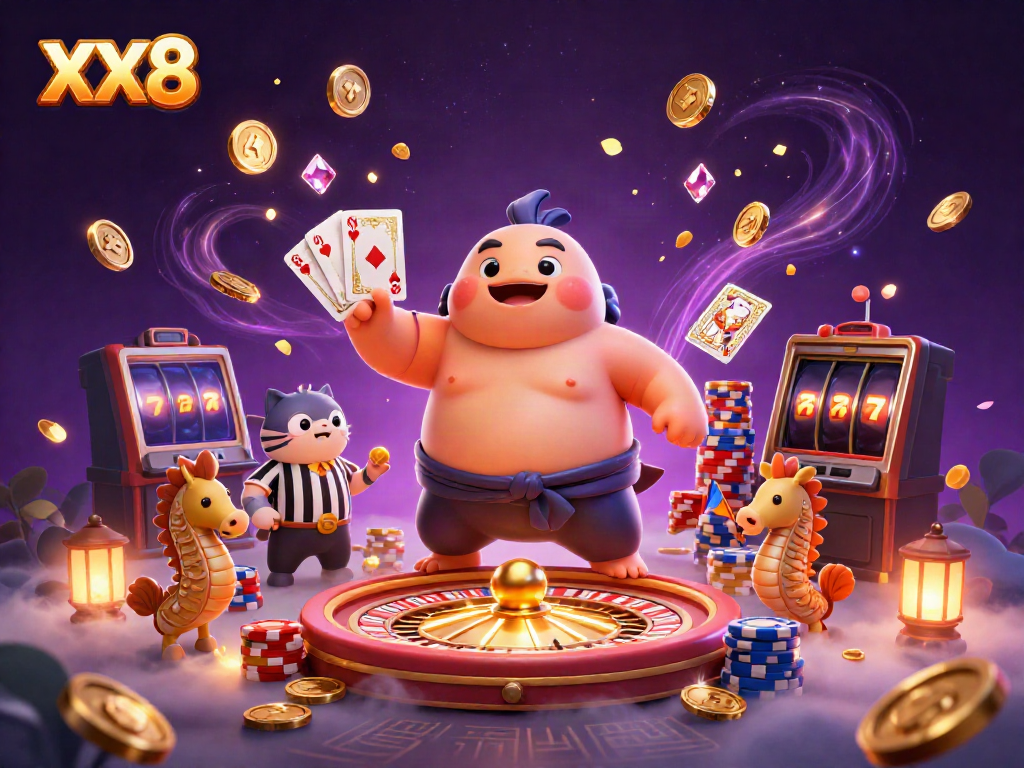Bet on luck with the XX8 underwater casino featuring cartoon characters and vibrant gambling elements.