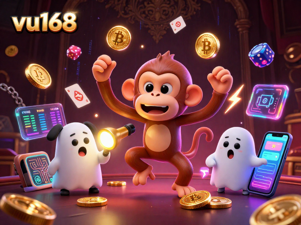 Engage in thrilling bets at vu168, where a mischievous poltergeist monkey juggles golden casino treasures.
