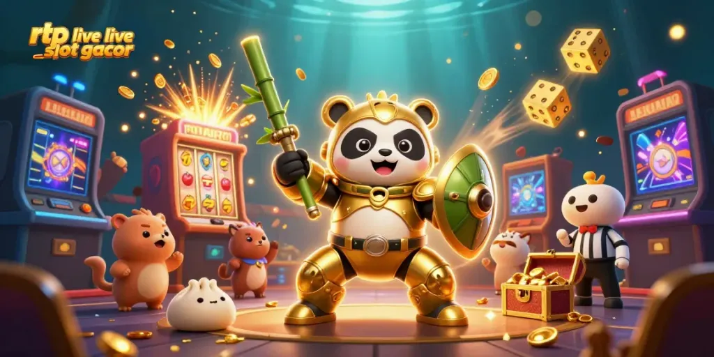 Engage with rtp live slot gacor showcased in a vibrant 3D casino illustration filled with action and excitement.