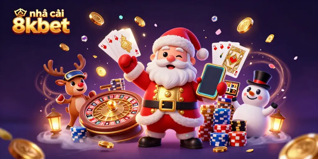 Engaging 3D illustration showcasing nhà cái 8kbet characters, dynamic casino elements, jackpot excitement.