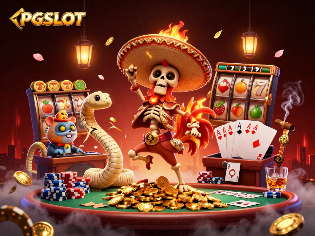 PGSLOT players celebrate wins with dazzling 3D graphics of golden coins, slot reels, and fun characters.