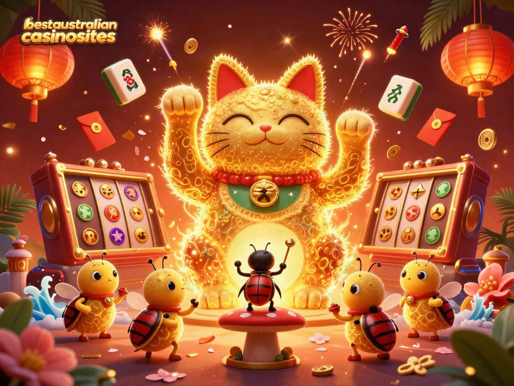 Experience fast payouts at bestaustraliancasinosites with this vibrant 3D illustration of a lucky cat.