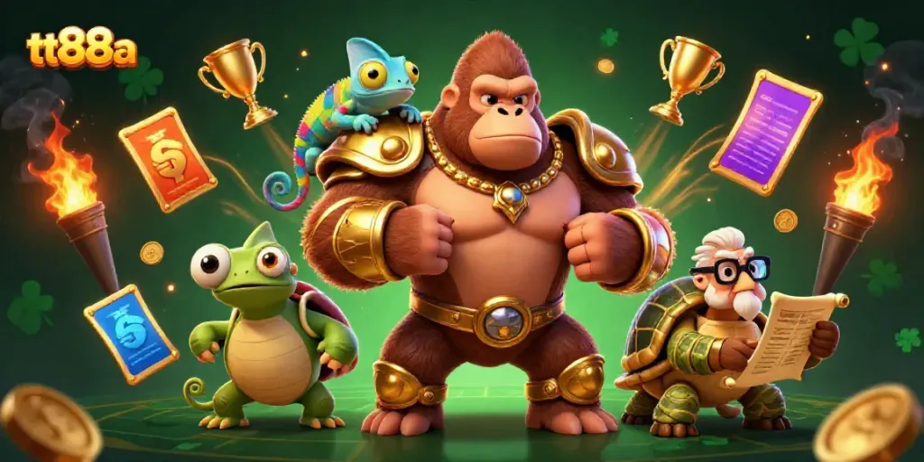 Experience thrilling gameplay at tt88a with a powerful gorilla king and engaging casino elements.