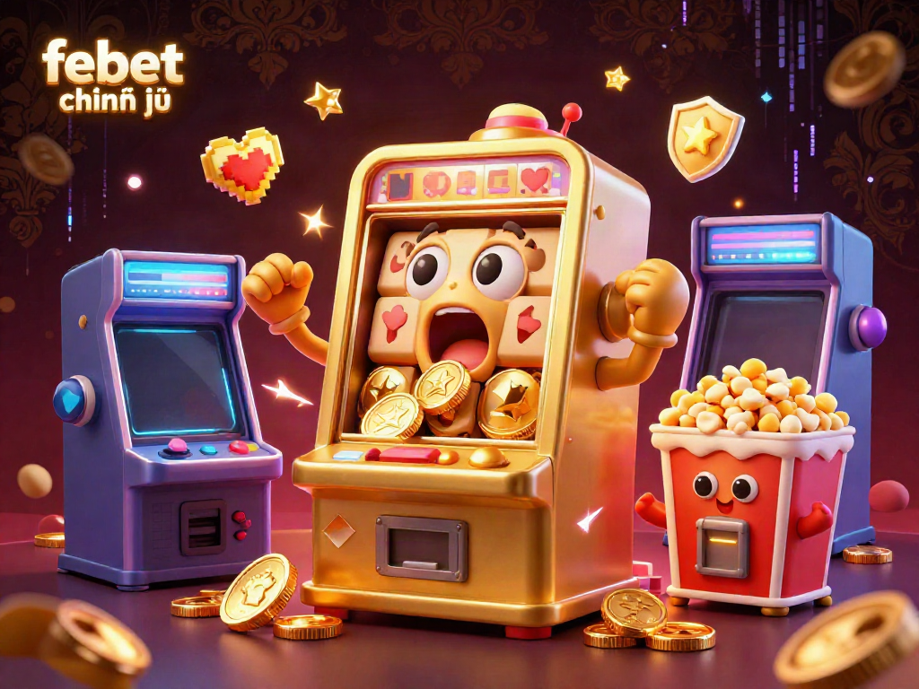 Watch the febet chính thức slot machine celebrating its jackpot win with cheering machines, gold coins, and game elements.