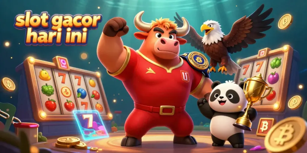 Permainan slot gacor hari ini dengan simbol, keberuntungan, dan karakter pemenang yang bersemangat.