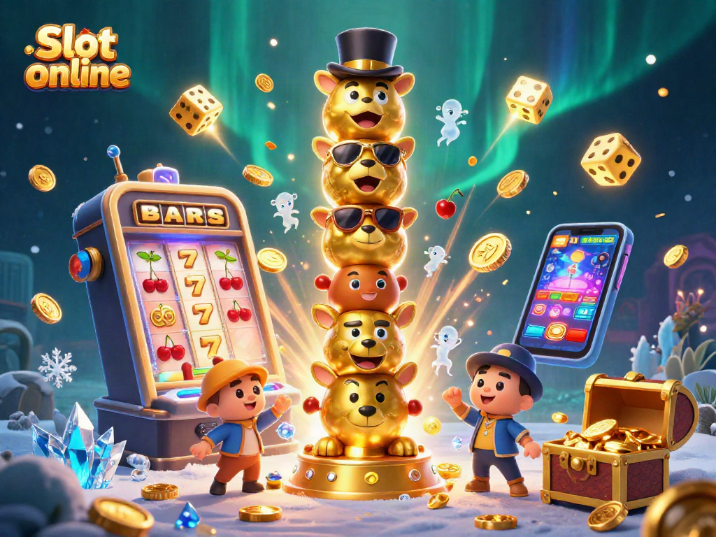 Menangkan Slot online dengan mesin slot 3D yang memancarkan koin dan simbol keberuntungan.