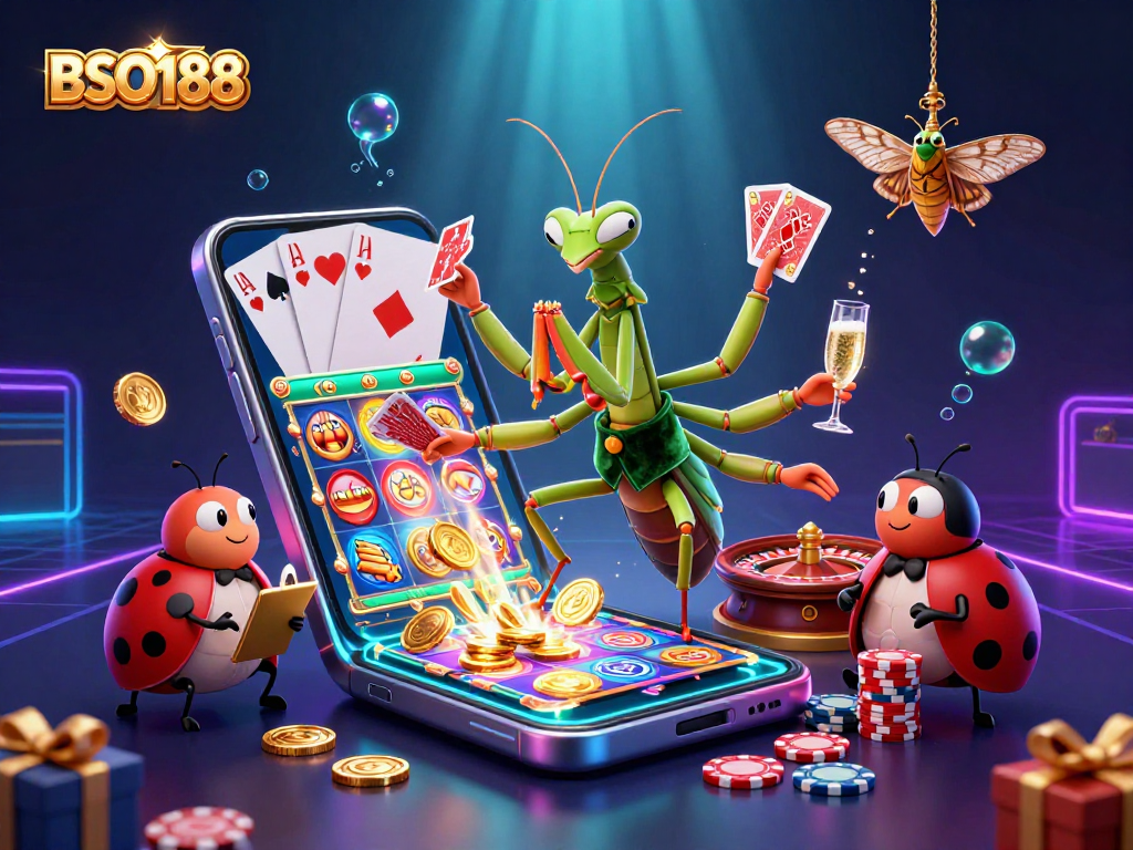 Engage in BSO188’s vibrant colors and energy, featuring a dynamic casino scene with lively characters.