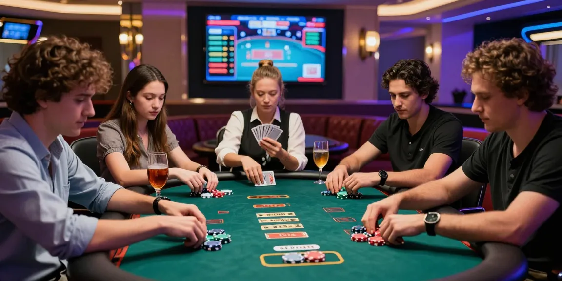 Suasana perjudian di https://bos88ap.com/ dengan pemain poker serius dan dekor mewah.