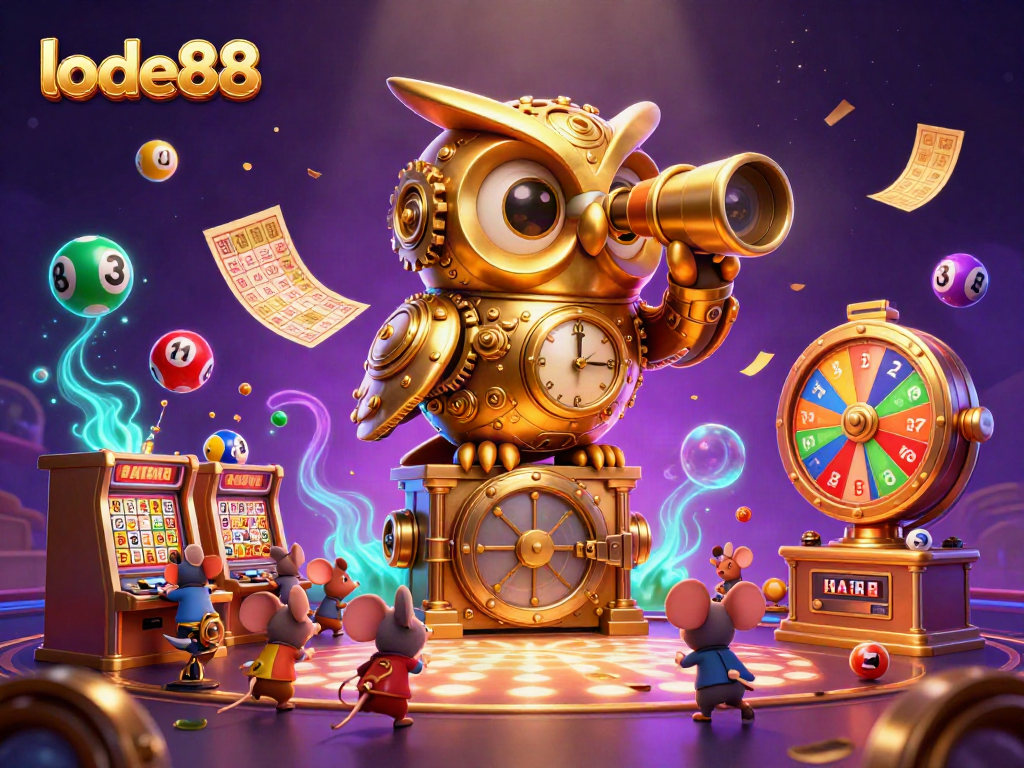 Experience thrilling gameplay at lode88 with an enchanting owl and vibrant lottery elements.