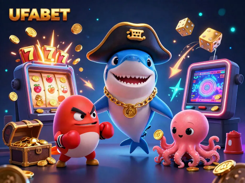 Join the fun with UFABET's vibrant and immersive gaming experience featuring colorful characters and casino elements.