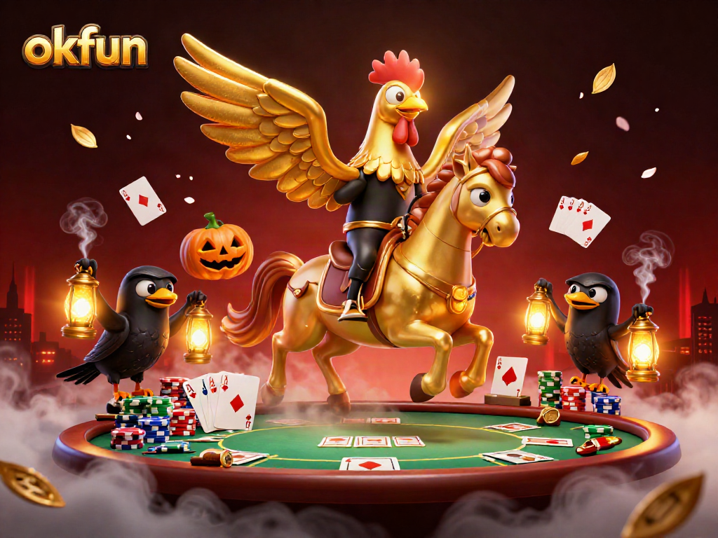 Experience thrilling poker action with okfun in this vibrant, detailed casino scene.