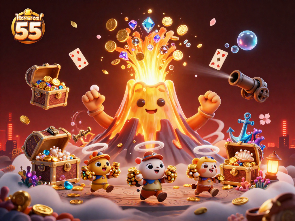 Experience thrilling wins with keo nha cai 55, showcasing a vibrant 3D casino illustration of treasure!
