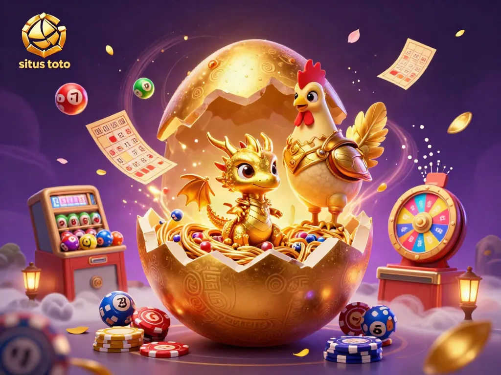 Spin to win with situs toto, showcasing a sparkling scene of a golden dragon and vibrant lottery games.