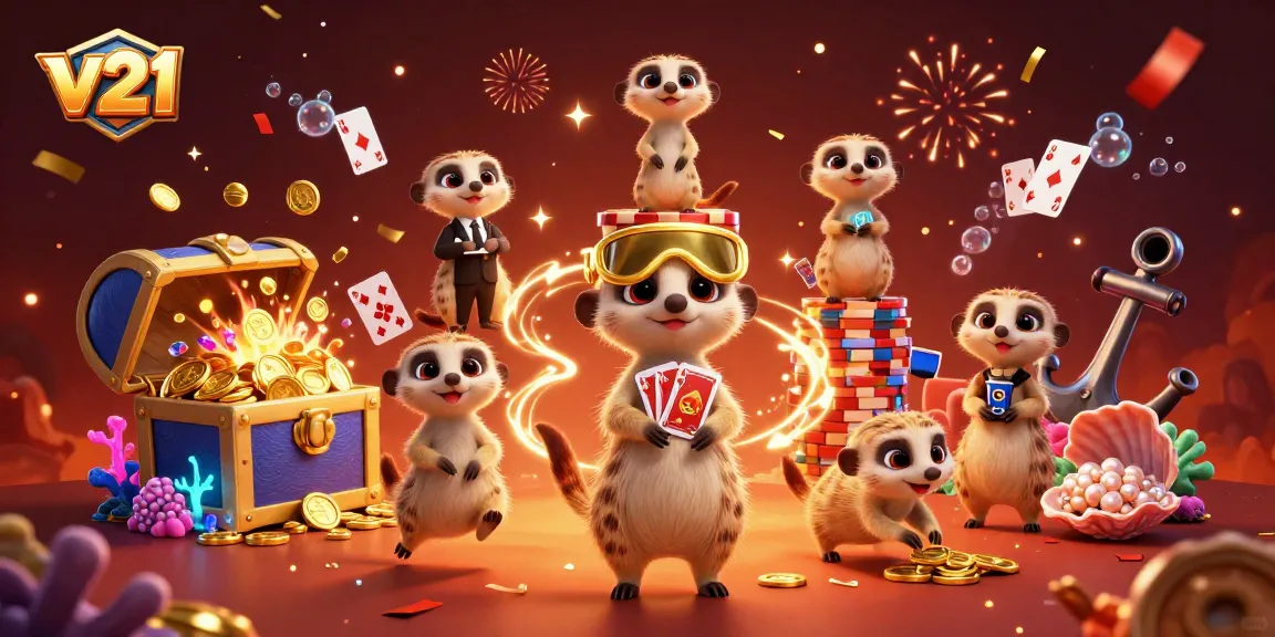 v21 sebagai kasino dengan koloni meerkat yang mengelola operasi sambil menyelundupkan chip berharga.