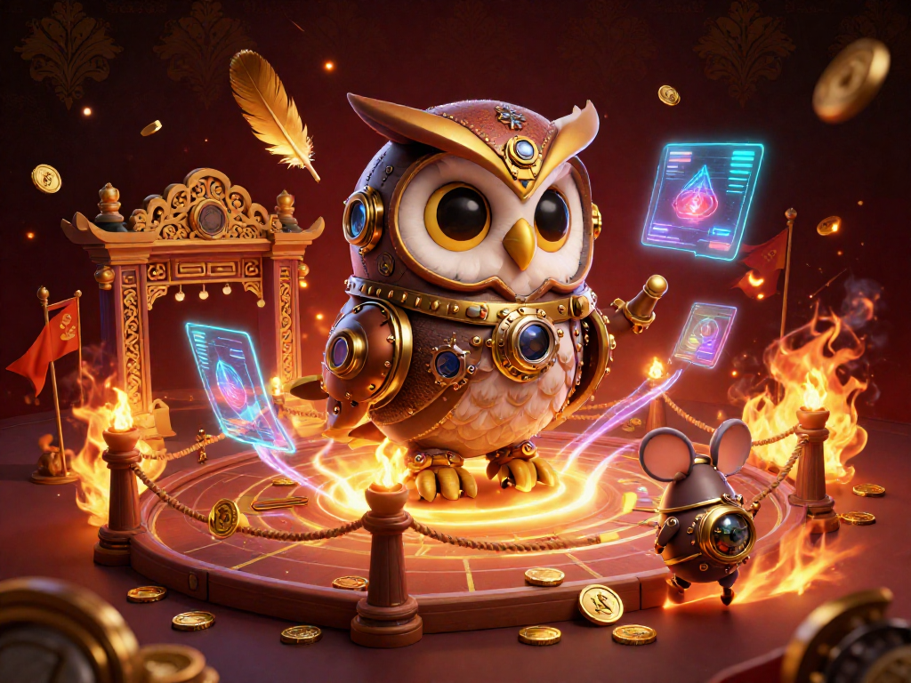 MPOID showcases a dynamic steampunk owl and mouse amidst Victorian casino elements, reflecting vibrant gaming action.