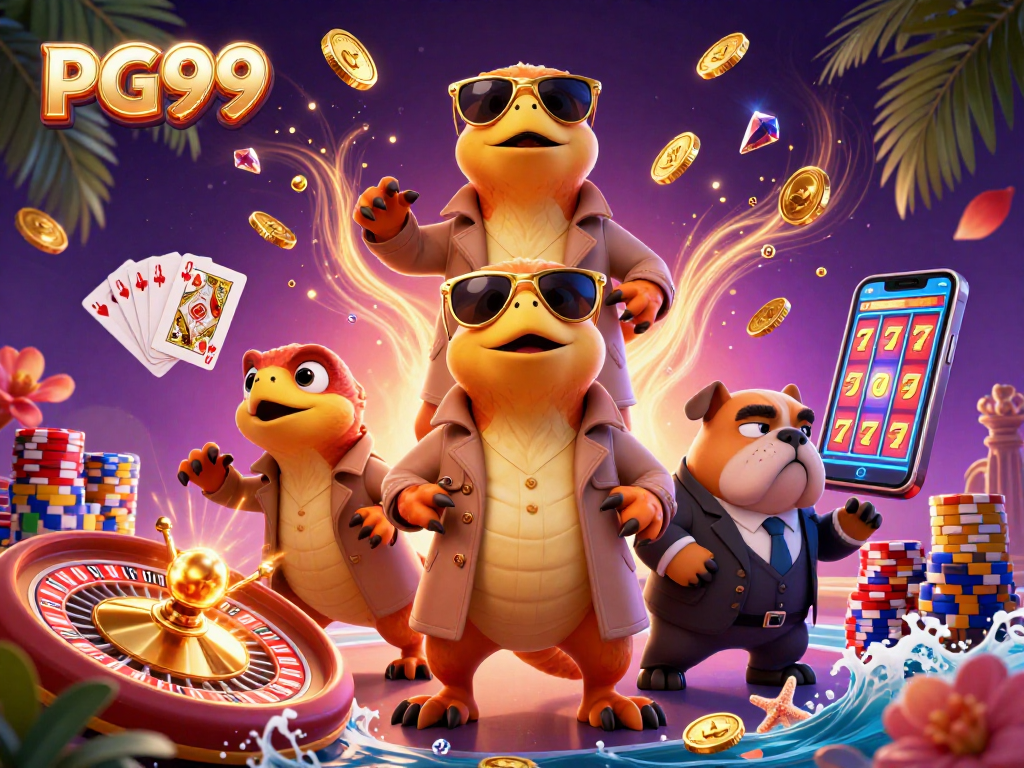 Experience the excitement at PG99 with raptors in disguise entering a VIP casino lounge.
