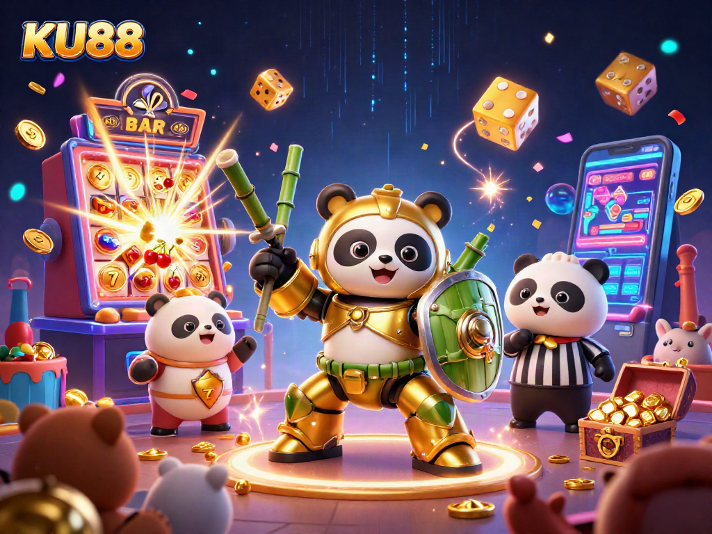 Experience the thrilling world of KU88 with vibrant slot machines and dynamic action in a lively casino arena.