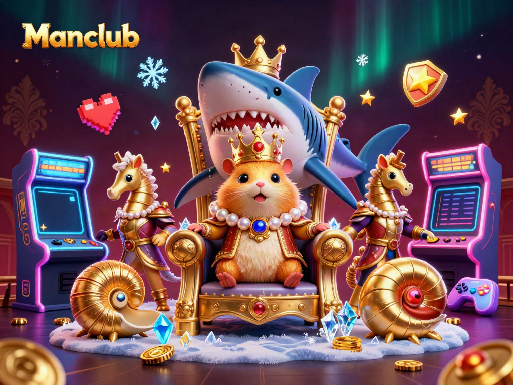 Experience the thrilling world of Manclub with a fierce golden hamster king and dynamic casino elements.