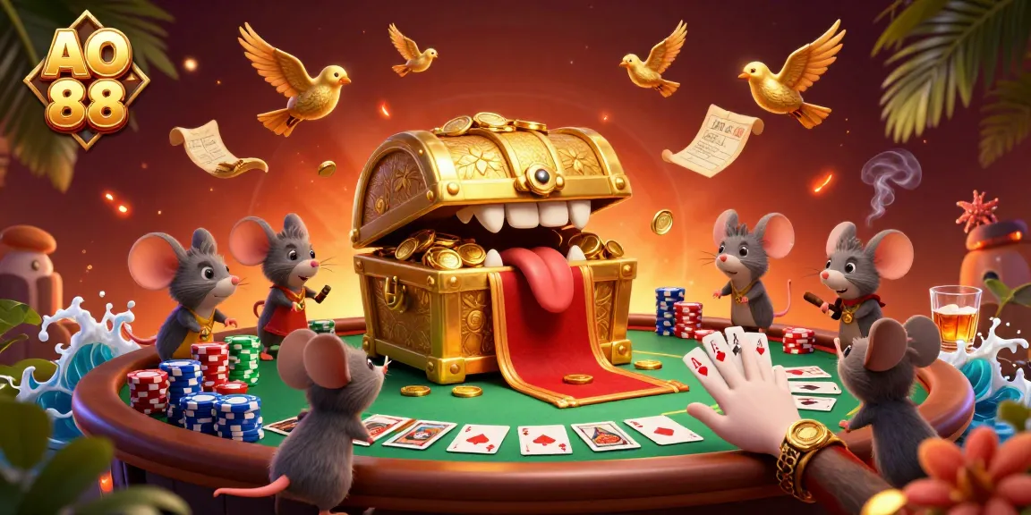 Engage with thrilling gameplay at AO 88 as adventurer mice uncover riches with a treasure chest.