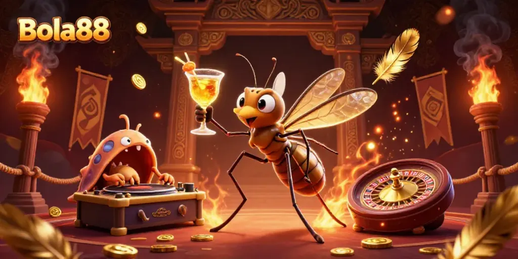Experience the vibrant energy of Bola88 with a whimsical casino mascot bringing excitement to the gaming world.
