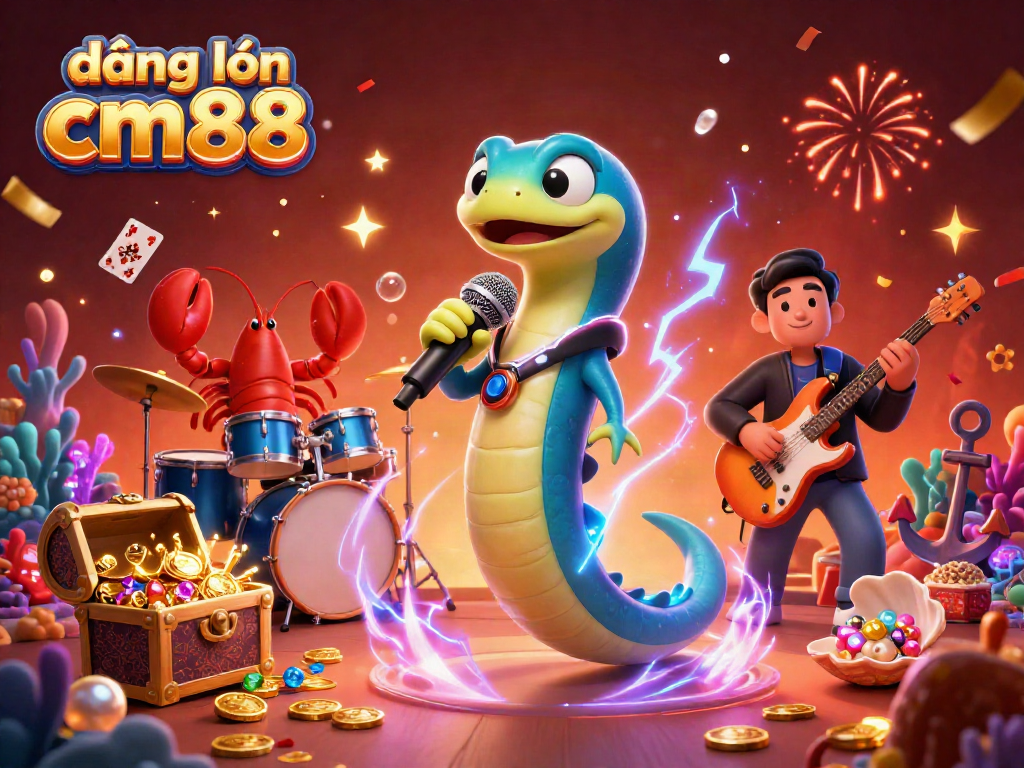Engage in thrilling underwater entertainment with đăng nhập cm88 featuring a dazzling electric eel DJ and colorful casino elements.
