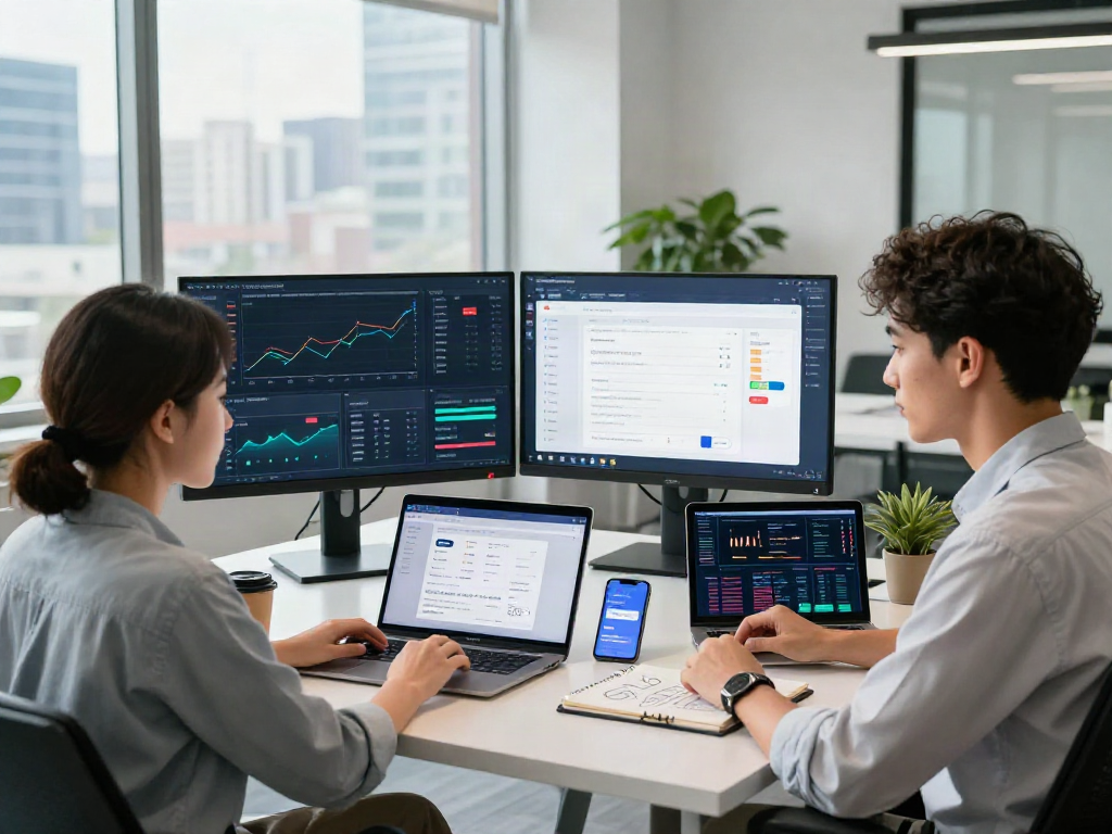 Dynamic financial workspace showcasing slot qris payment technology in action, with professionals engaged