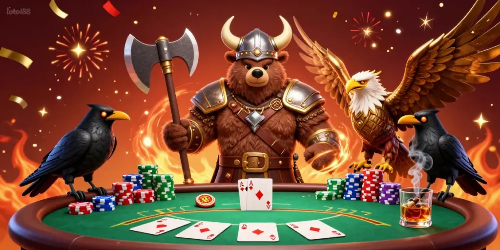 Experience exciting casino action with loto188 featuring Viking bear and Valkyrie in a 3D cartoon setting.