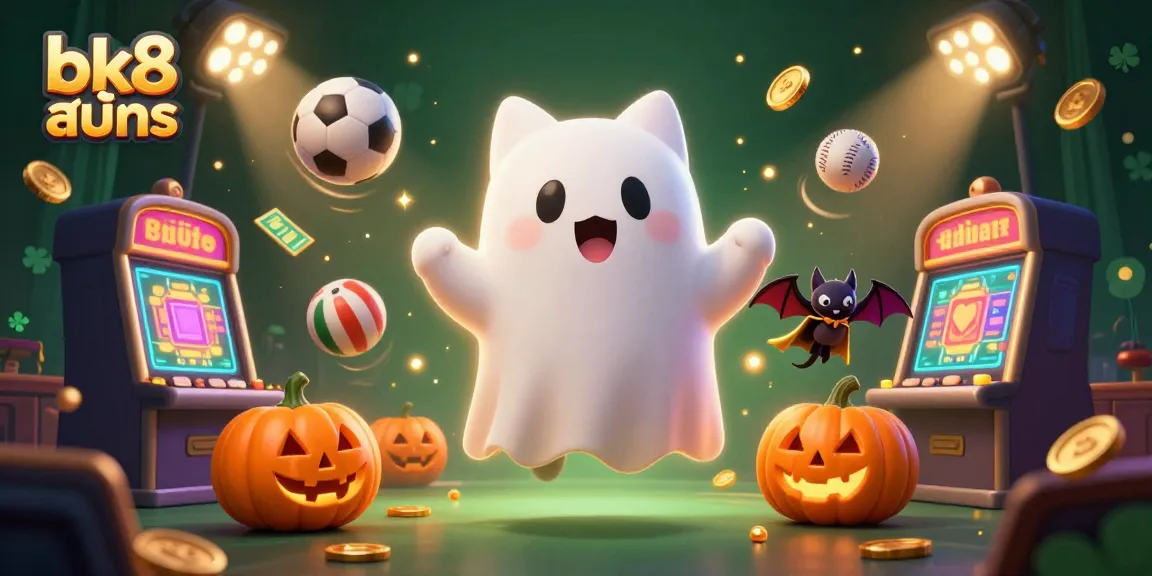 Engage with thrilling bk8 สมัคร gameplay in a vibrant illustrated casino atmosphere featuring spooky characters and sports elements.