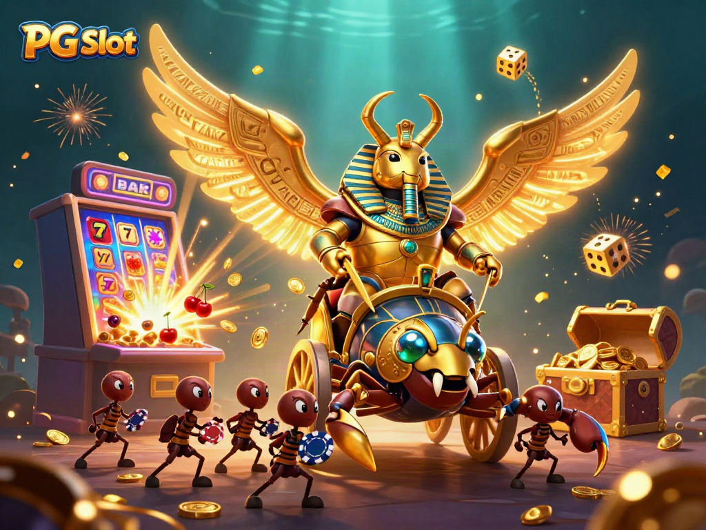 Pengalaman PG Slot yang menakjubkan dengan karakter kasino berkilau dan mesin slot yang meledak dengan koin.