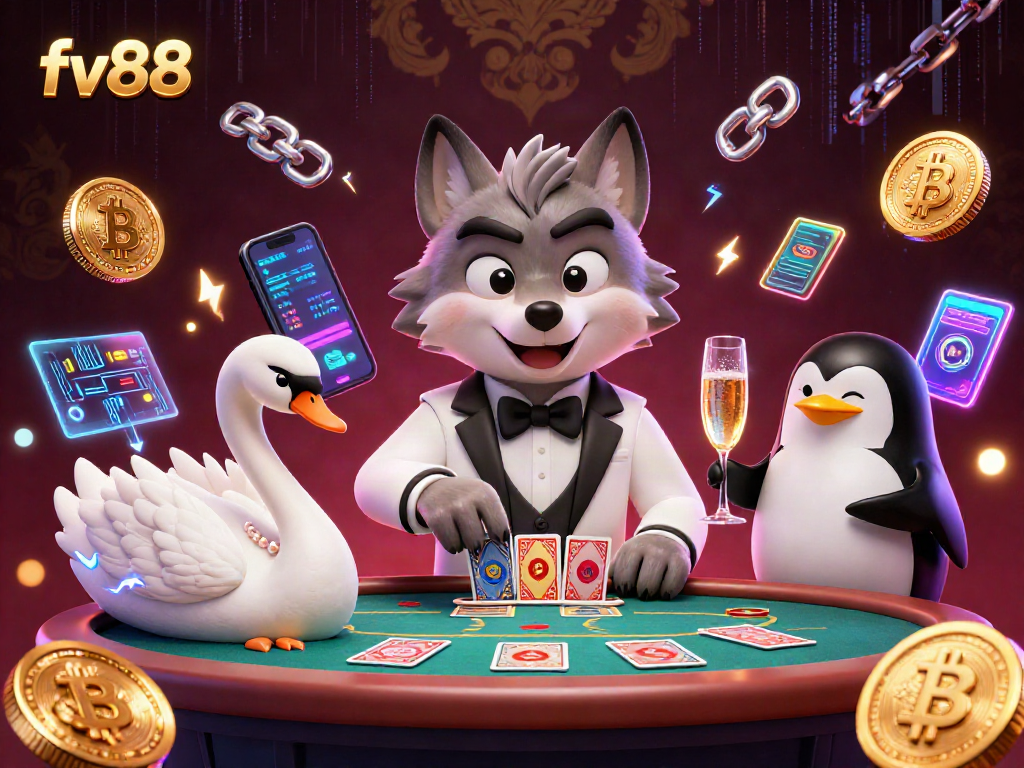 Experience the thrill of fv88 with vibrant characters celebrating at a baccarat table!