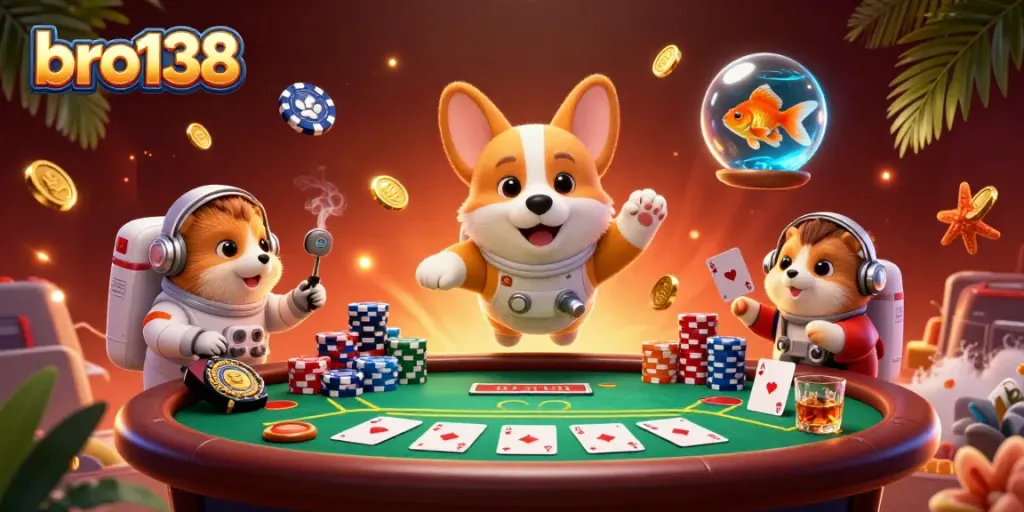 Experience high-stakes gaming with bro138's thrilling astronaut casino scene featuring poker elements.