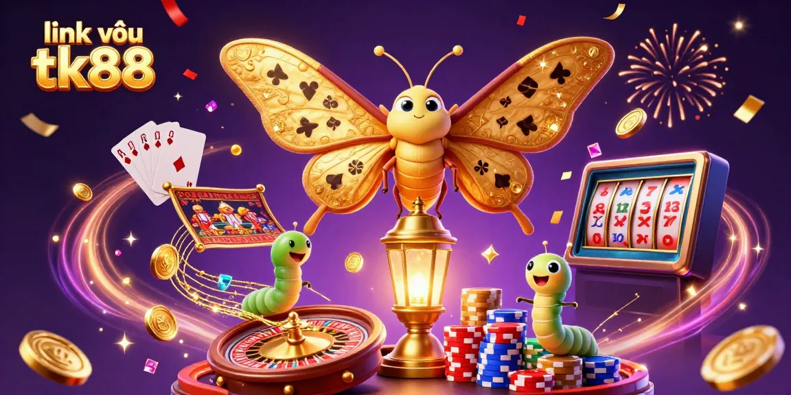 Experience excitement and fun at link vào tk88 with colorful casino characters, gold coins, and light effects.