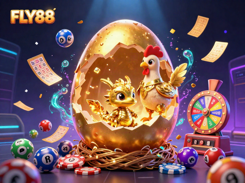 FLY88 offers thrilling gaming adventures with a golden dragon and poker chips in an exciting casino scene.