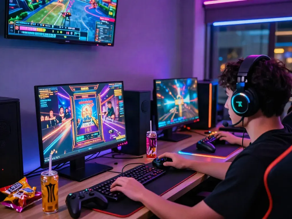 Pemain menikmati pengalaman dewi19 saat bermain slot online di malam hari.
