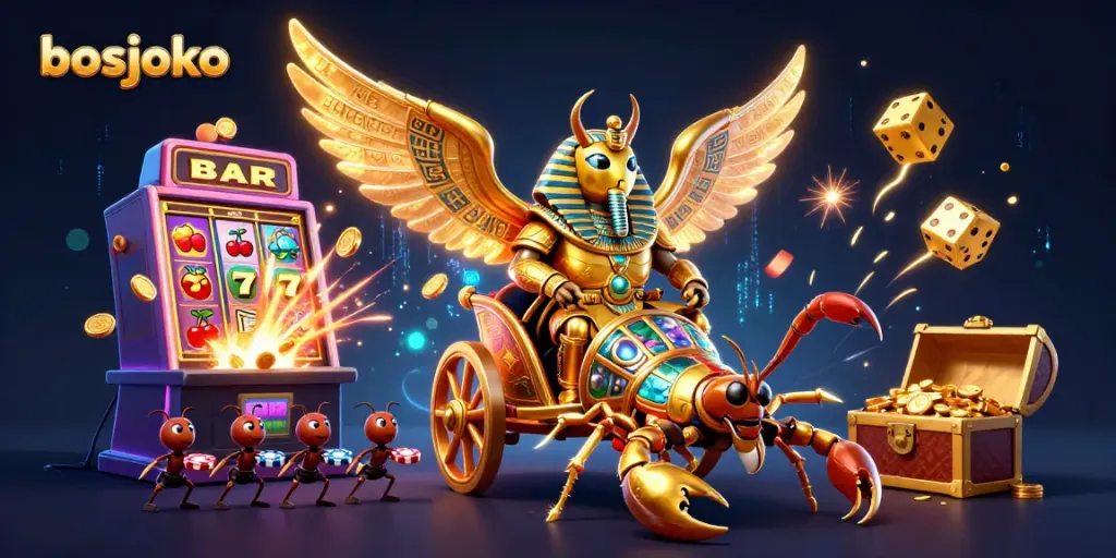 Experience vibrant gameplay at bosjoko with a stunning 3D gaming scene filled with dynamic casino elements.