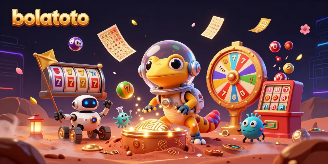 Engage in thrilling slot action with bolatoto, featuring a Martian gecko and dynamic casino elements.