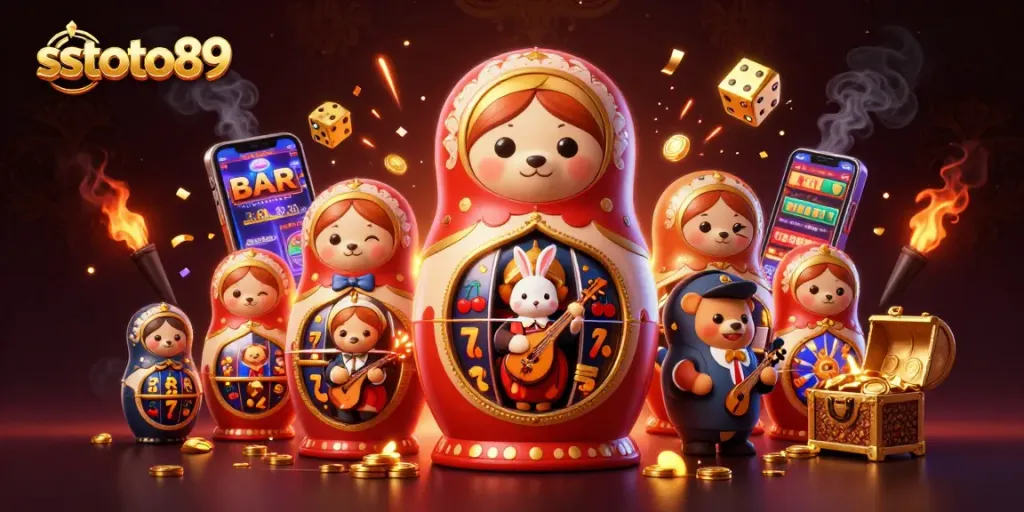 Mainkan permainan slot sstoto89 dengan karakter kasino yang menarik dan perayaan yang mencolok.