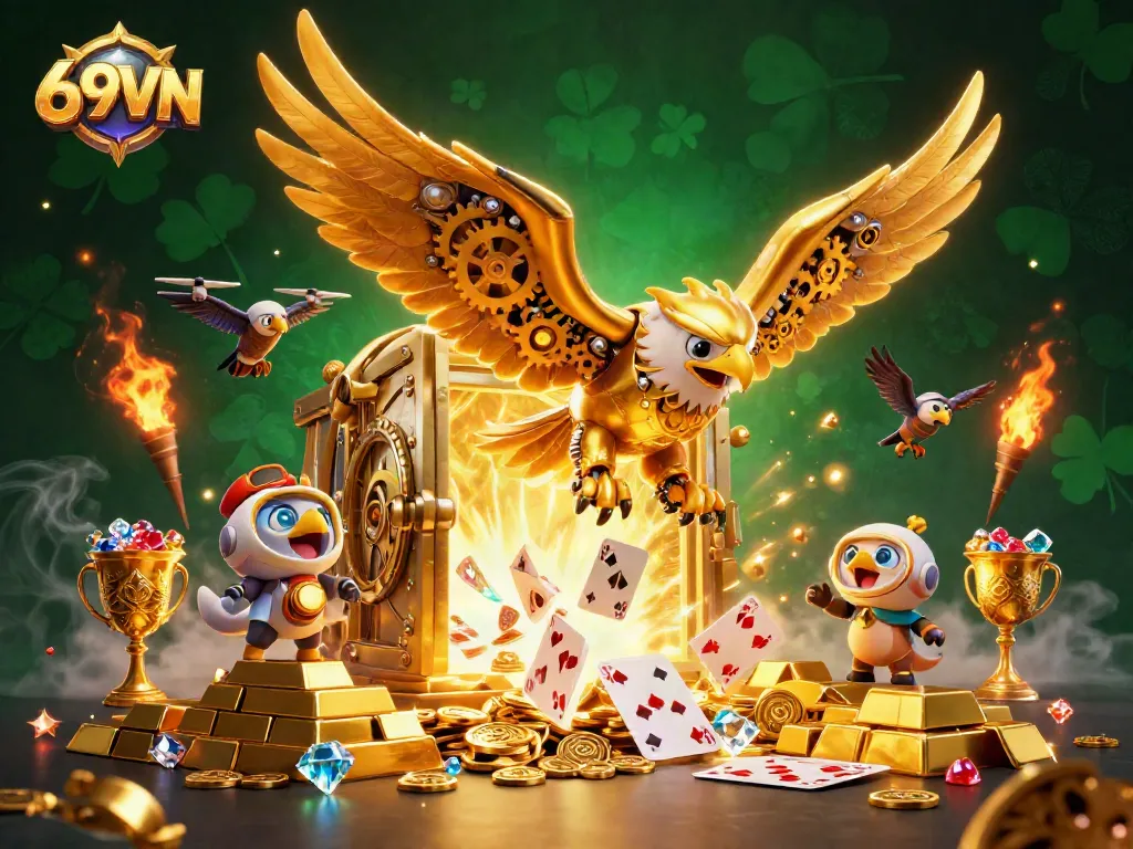 Experience thrilling gameplay with 69VN as the golden eagle dives through interactive casino icons.