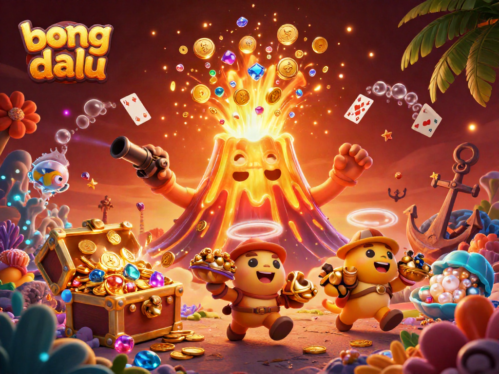 Experience the thrilling excitement of bongdalu as treasures erupt in a vibrant casino-themed scene.