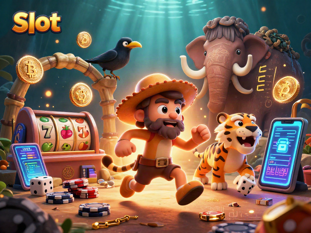Spin the Slot reels at the prehistoric casino with Bitcoin and Ethereum coin elements.