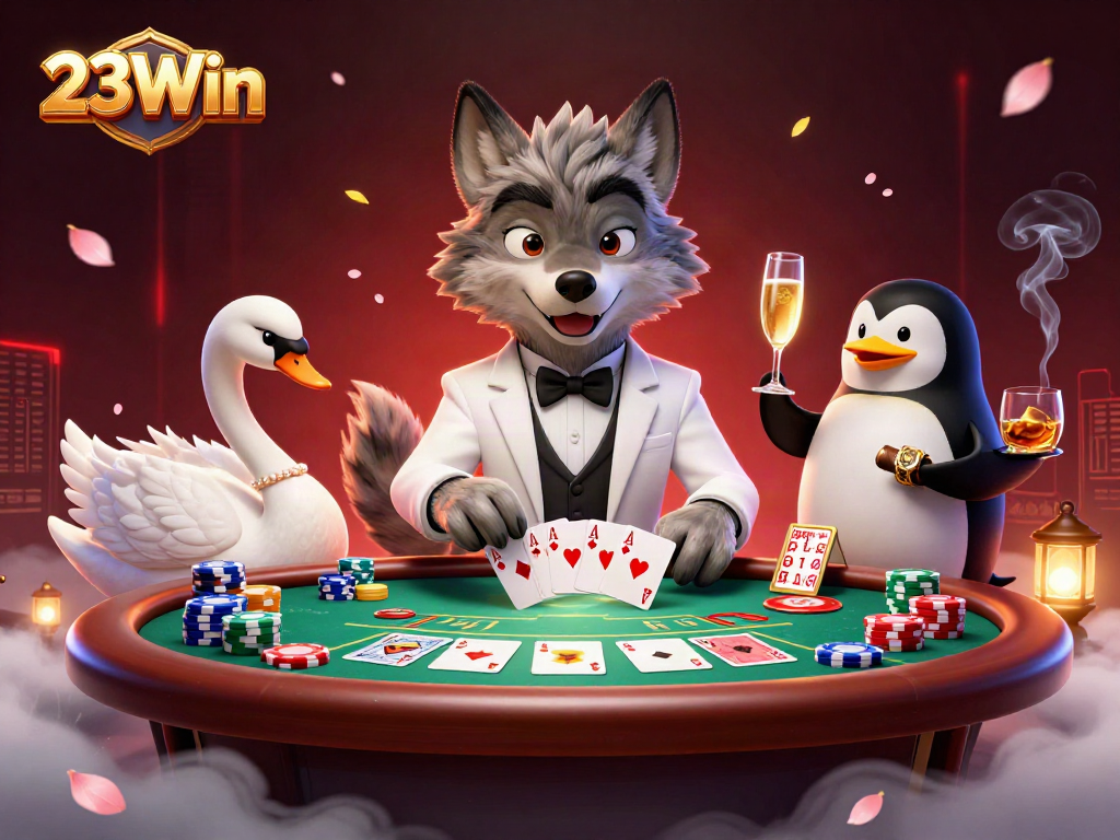 Engage in thrilling baccarat with 23Win's lively characters and lavish casino elements.