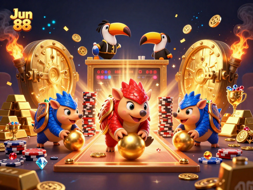 Jun 88 pangolins rolling through poker chips in a vibrant casino scene
