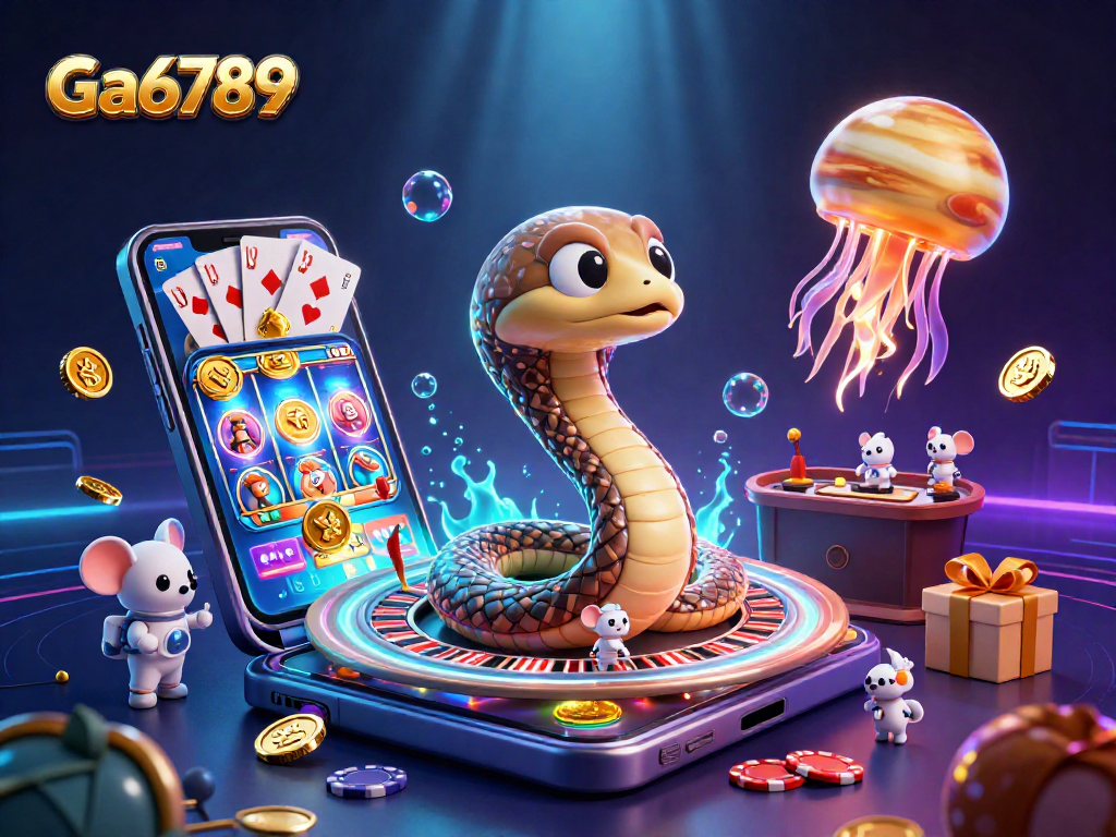 Experience thrilling gameplay with Ga6789's cosmic casino setup featuring unique characters and games.