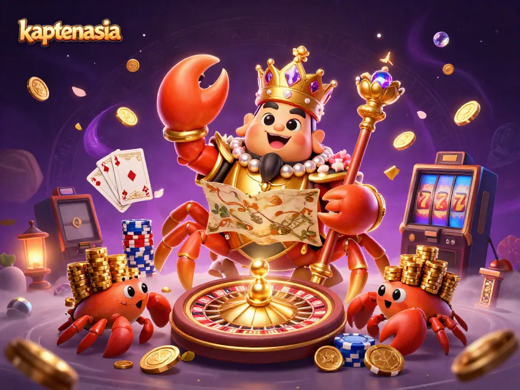 Kaptenasia menawarkan pengalaman bertaruh yang menyenangkan dengan raja kepiting emas dan harta karun yang mengelilinginya.