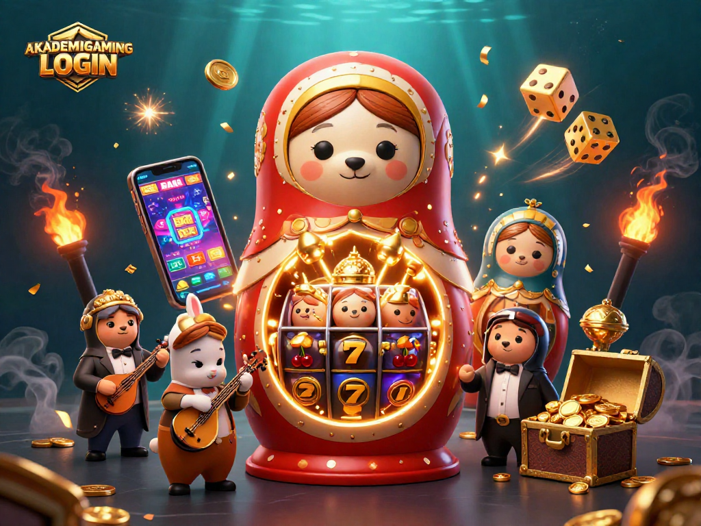 Engage with the thrilling experience of AKADEMIGAMING LOGIN showcasing an animated scene of vibrant casino elements.