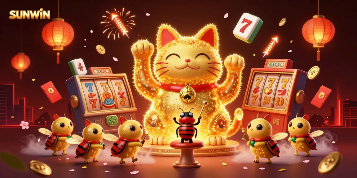 SUNWIN's vibrant lucky cat illustration symbolizes luck in online gaming