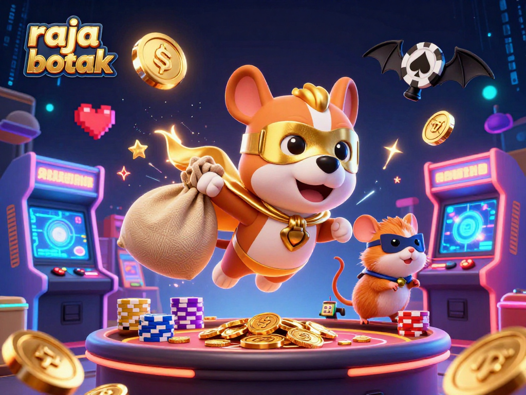 Engage with raja botak through thrilling 3D cartoon action featuring superhero dog and hamster amidst gaming excitement.