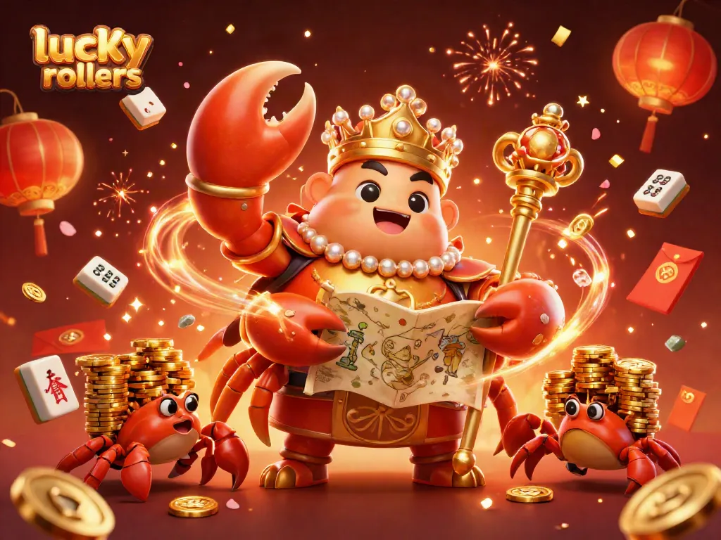 Experience the thrill of gaming at Lucky Rollers, where a golden crab emperor reigns with treasures!