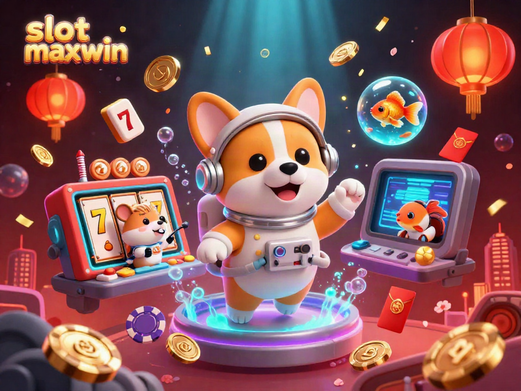 Experience slot maxwin excitement with playful characters in a vibrant casino scene.