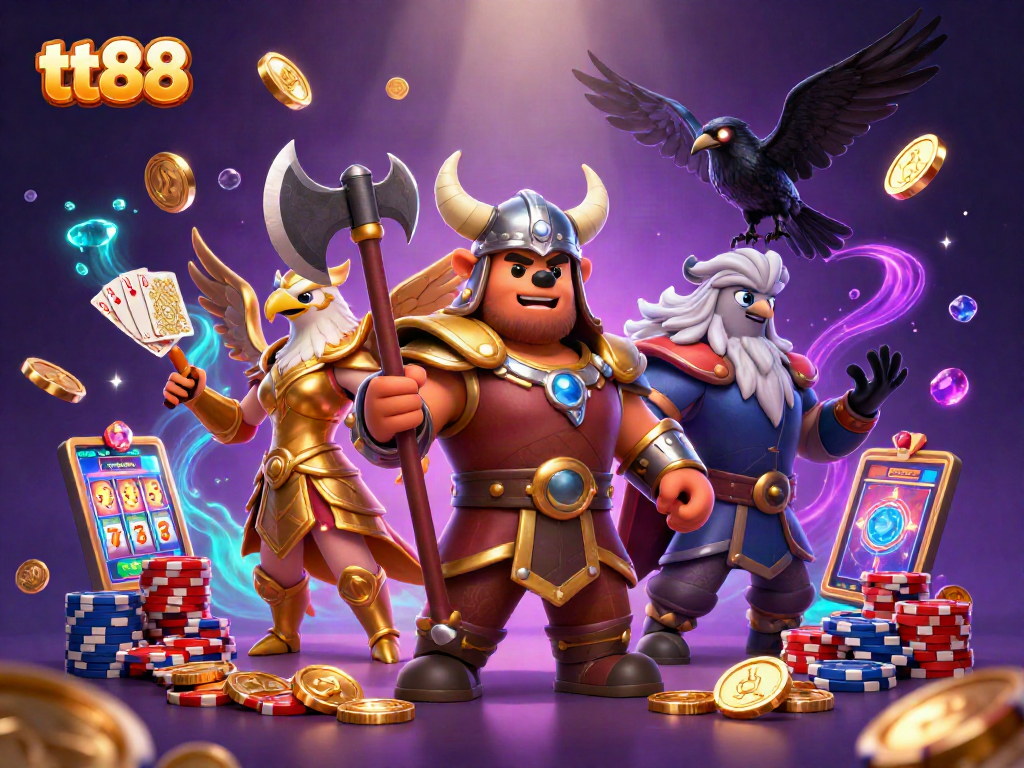 Join the epic TT88 casino adventure as a Viking bear and Valkyrie eagle claim sparkling rewards!